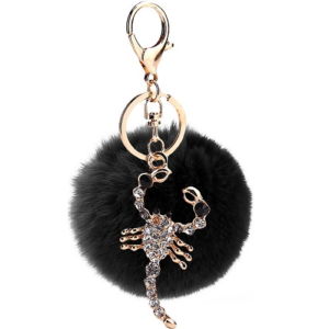 Scorpion Pompom Keychain Ring (Black)