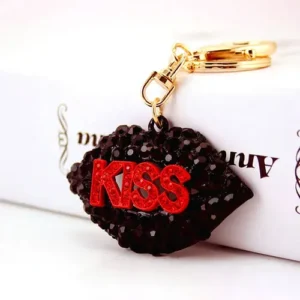 Lips Kiss Black Keychain