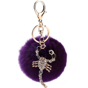 Scorpion Pompom Keychain Ring (Dark Purple)