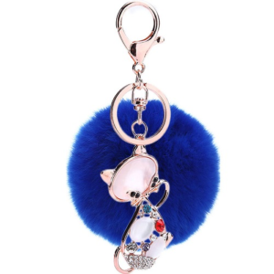 Cat Pompom Keychain Ring (Blue)