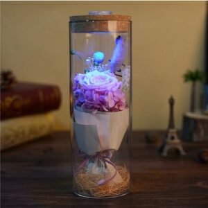 Pink Rose arranged in a tall glass cylinder jar A72-2