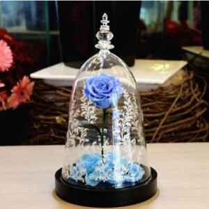 Preserved Blue Eternity rose in a glass dome- A2