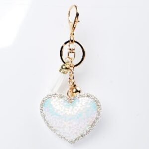 Heart Keychain with White Sequin